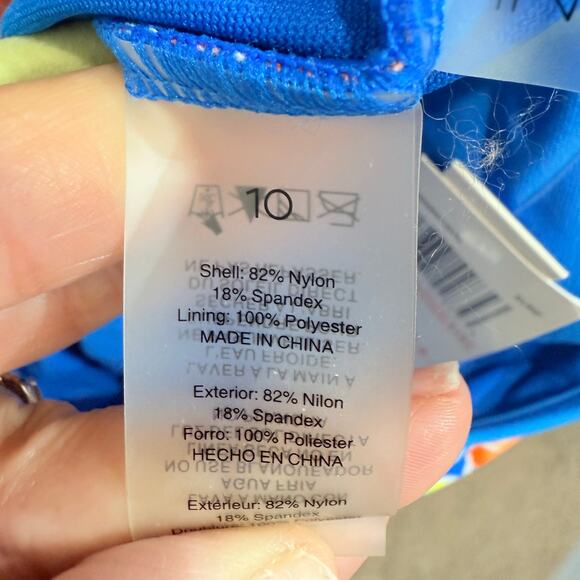 Into the Bleu by Amerex Blue Floral One Piece Swimsuit Dress Sz 10 NWT - Picture 7 of 11